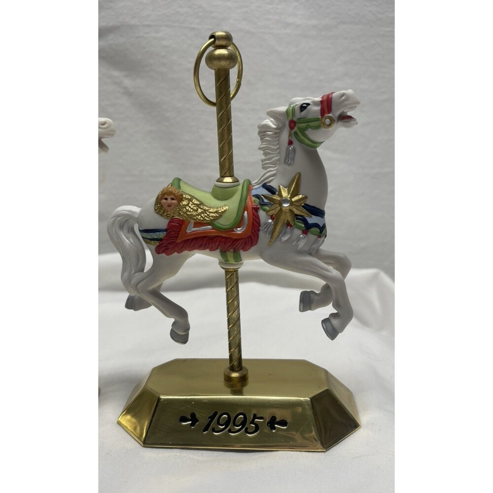 Lot 3 Hallmark Mini Carousel Christmas Horses Ornaments 1992 1993 1995 Christmas - Picture 5 of 13